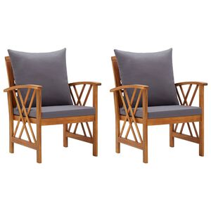 vidaXL Garden Chairs with Cushions 2 pcs Solid Acacia Wood