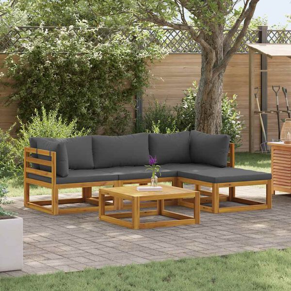 vidaXL 5 Piece Garden Lounge Set with Cushions Solid Acacia Wood