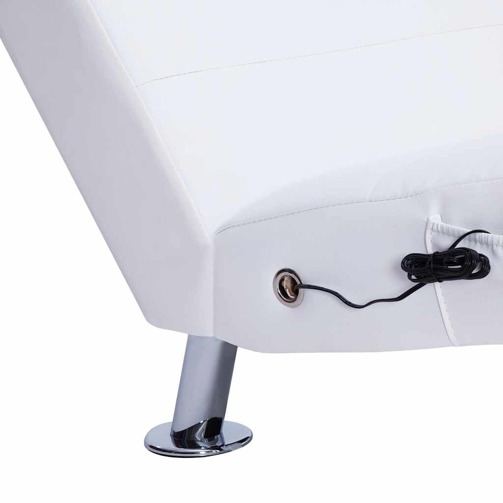 vidaXL Massage Chaise Longue with Pillow White Faux Leather