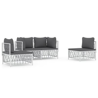 vidaXL 4 Piece Garden Lounge Set with Cushions White Steel, white vidaXL 4 Piece Garden Lounge Set with Cushions White Steel