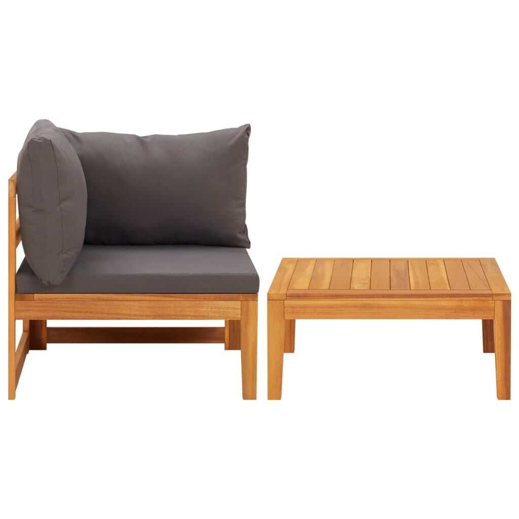 vidaXL 2 Piece Garden Lounge Set with Dark Grey Cushions Acacia Wood