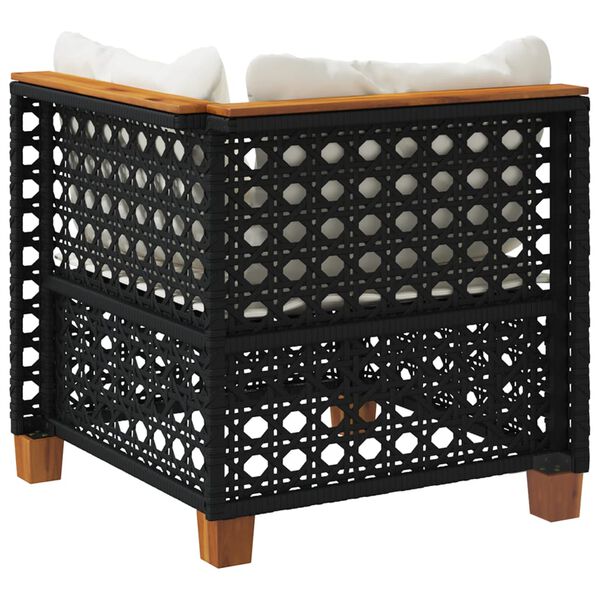 vidaXL Garden Sofa Corner with Cushions Black Poly Rattan