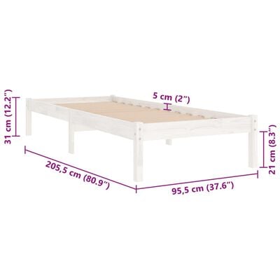 vidaXL Bed Frame without Mattress White Solid Wood 90x200 cm