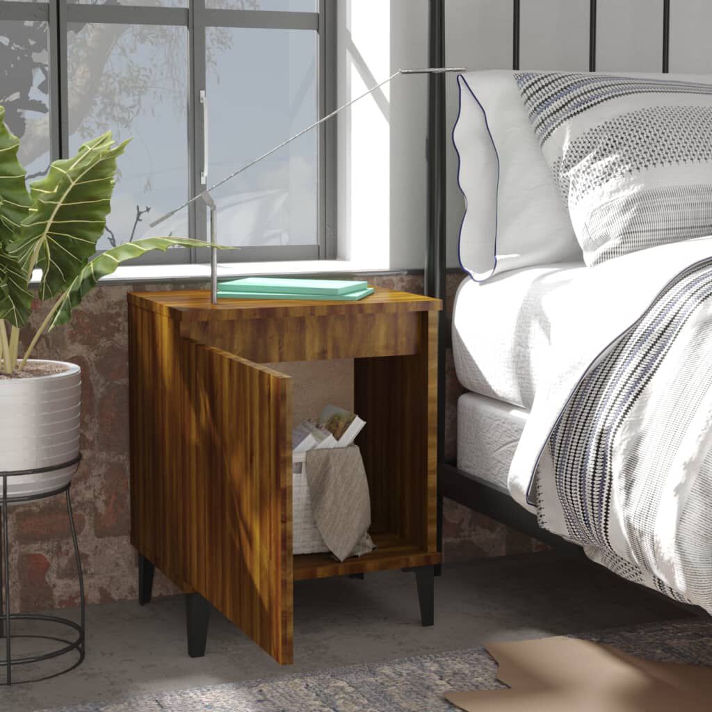 vidaXL Bed Cabinet with Metal Legs Brown Oak 40x30x50 cm