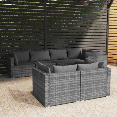 vidaXL 7 Piece Garden Lounge Set with Cushions Grey Poly Rattan, grey and anthracite vidaXL 7 Piece Garden Lounge Set with Cushions Grey Poly Rattan