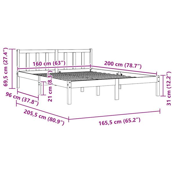 vidaXL Bed Frame without Mattress Black Solid Wood 160x200 cm