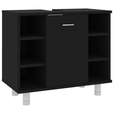vidaXL 3 Piece Bathroom Furniture Set Black Engineered Wood, black vidaXL 3 Piece Bathroom Furniture Set Black Engineered Wood