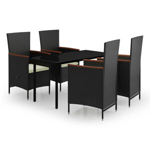 vidaXL 5 Piece Garden Dining Set with Cushions Black