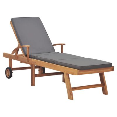 vidaXL Sun Lounger with Cushion Solid Teak Wood Dark Grey, dark grey vidaXL Sun Lounger with Cushion Solid Teak Wood Dark Grey