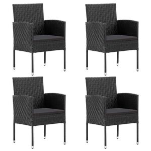 vidaXL Garden Chairs with Black Cushions 4 pcs Black Poly Rattan