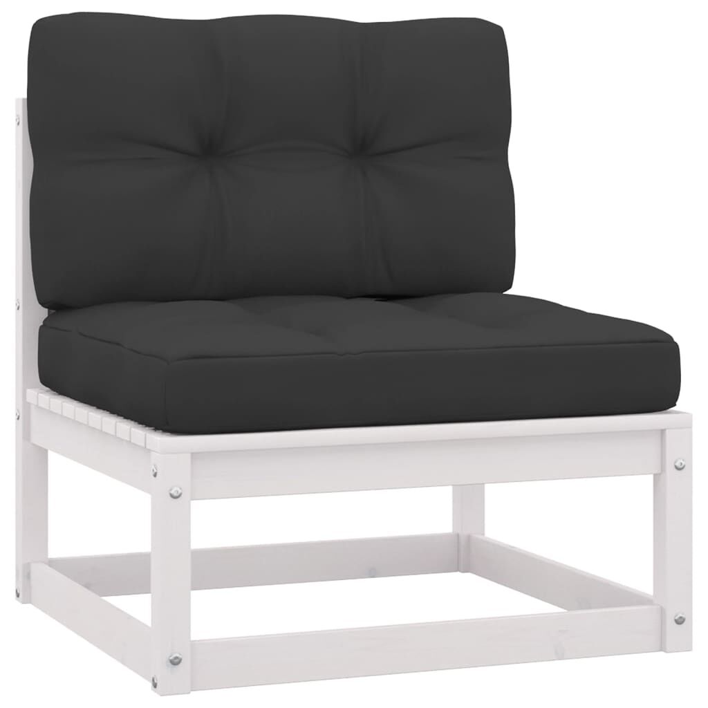 vidaXL Garden Middle Sofa with Anthracite Cushions White Solid Pinewood
