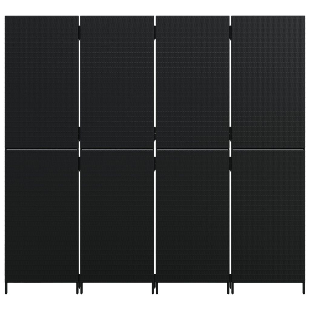 vidaXL Room Divider 4 Panels Black Poly Rattan
