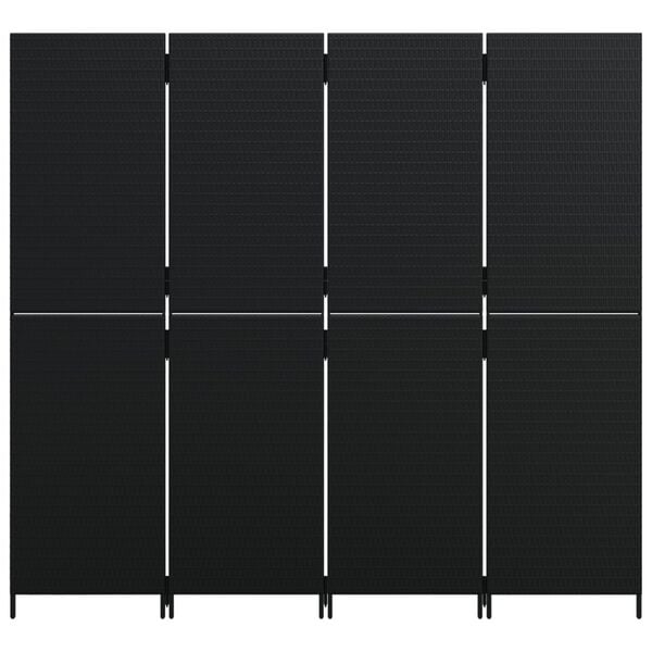 vidaXL Room Divider 4 Panels Black Poly Rattan