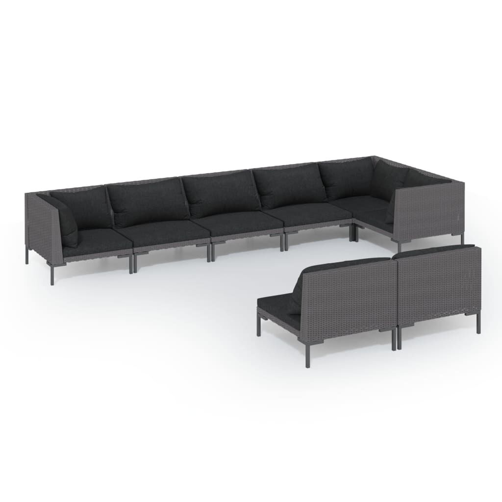 vidaXL 8 Piece Garden Lounge Set with Cushions Poly Rattan Dark Grey