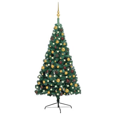 vidaXL Artificial Half Pre-lit Christmas Tree with Ball Set Green 120 cm