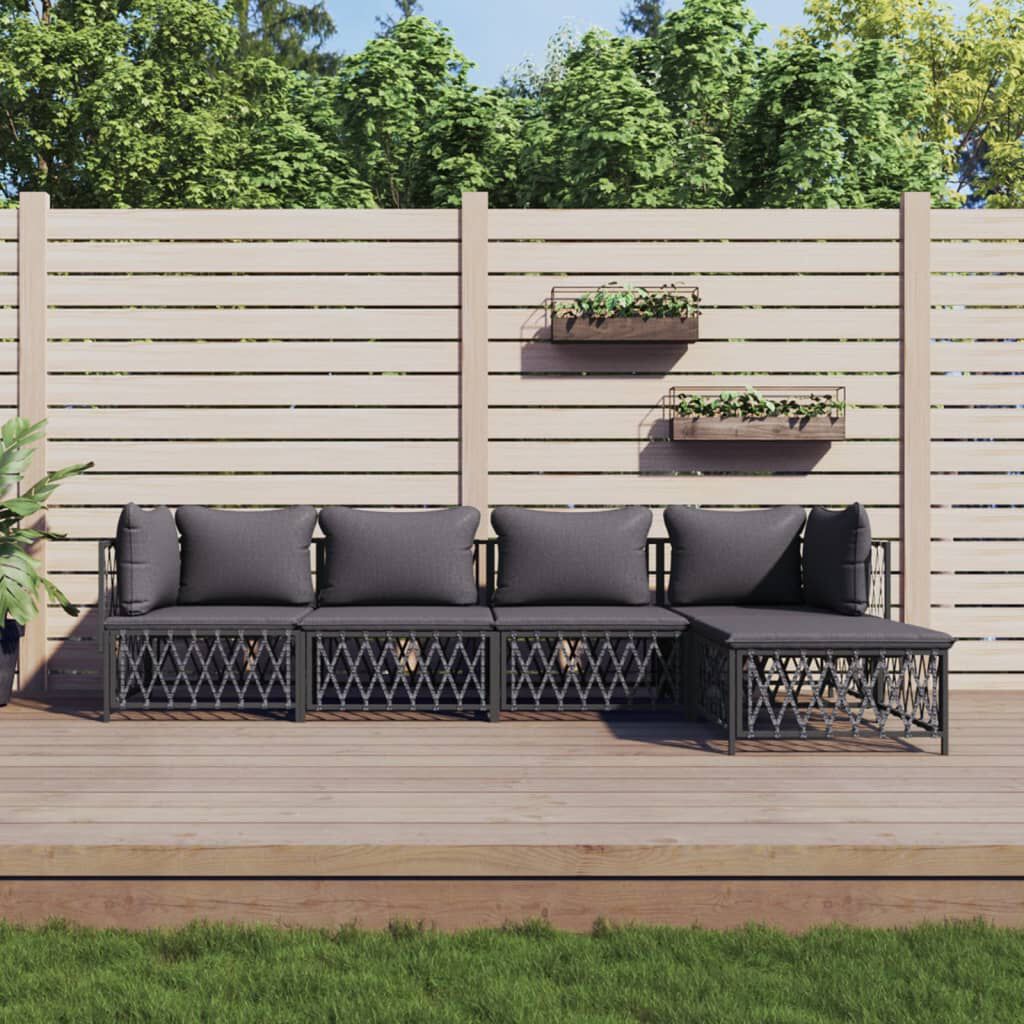 vidaXL 5 Piece Garden Lounge Set with Cushions Anthracite Steel