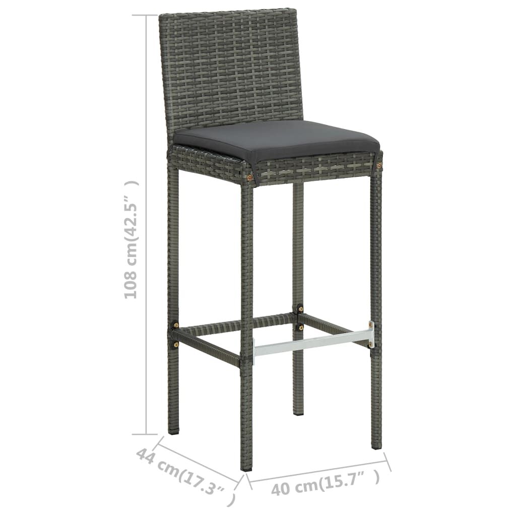 vidaXL Garden Bar Stools with Cushions 4 pcs Grey Poly Rattan
