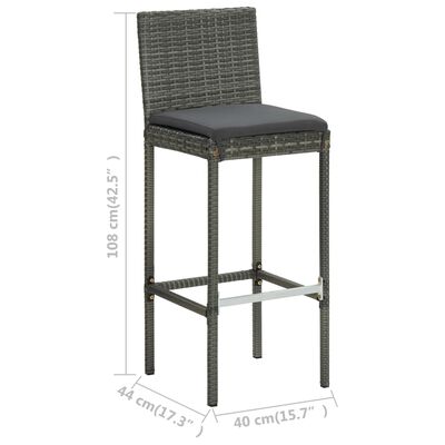 vidaXL Garden Bar Stools with Cushions 4 pcs Grey Poly Rattan, grey vidaXL Garden Bar Stools with Cushions 4 pcs Grey Poly Rattan