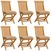 vidaXL Garden Chairs with Beige Cushions 6 pcs Solid Teak Wood, beige vidaXL Garden Chairs with Beige Cushions 6 pcs Solid Teak Wood
