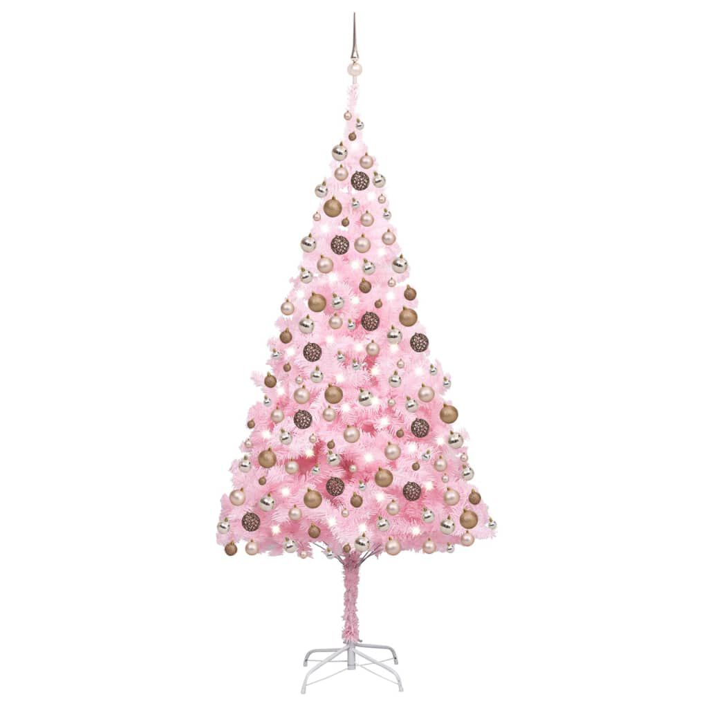 vidaXL Artificial Pre-lit Christmas Tree with Ball Set Pink 210 cm PVC