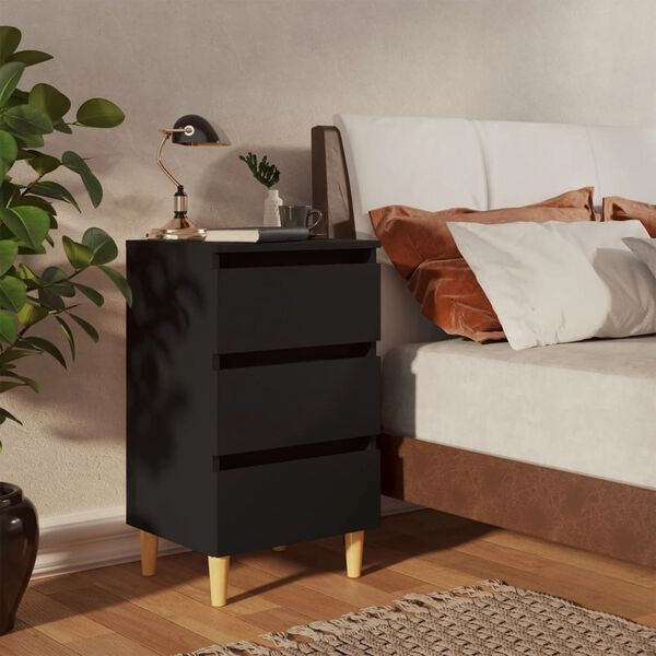 vidaXL Bed Cabinets with Solid Wood Legs 2 pcs Black 40x35x69 cm