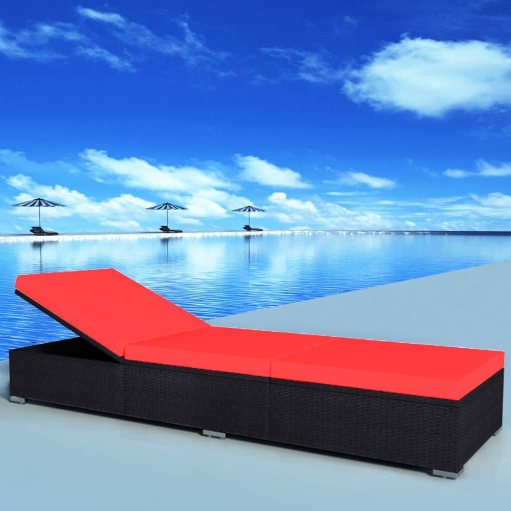 vidaXL Sun Lounger with Cushion Poly Rattan Black