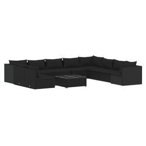 vidaXL 11 Piece Garden Lounge Set with Cushions Black Poly Rattan