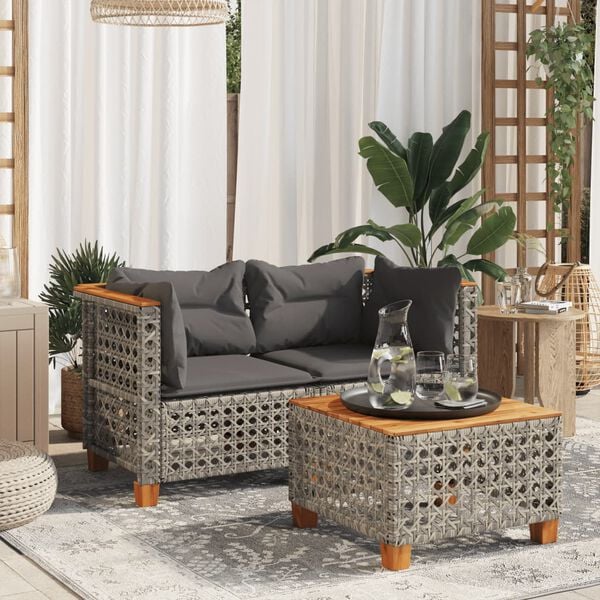 vidaXL Garden Sofas Corner with Cushions 2 pcs Grey Poly Rattan