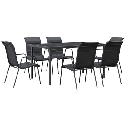 vidaXL 7 Piece Garden Dining Set Black Steel and Textilene,  vidaXL 7 Piece Garden Dining Set Black Steel and Textilene