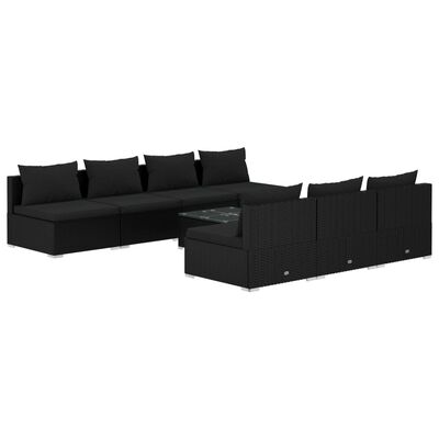 vidaXL 8 Piece Garden Lounge Set with Cushions Poly Rattan Black, black vidaXL 8 Piece Garden Lounge Set with Cushions Poly Rattan Black