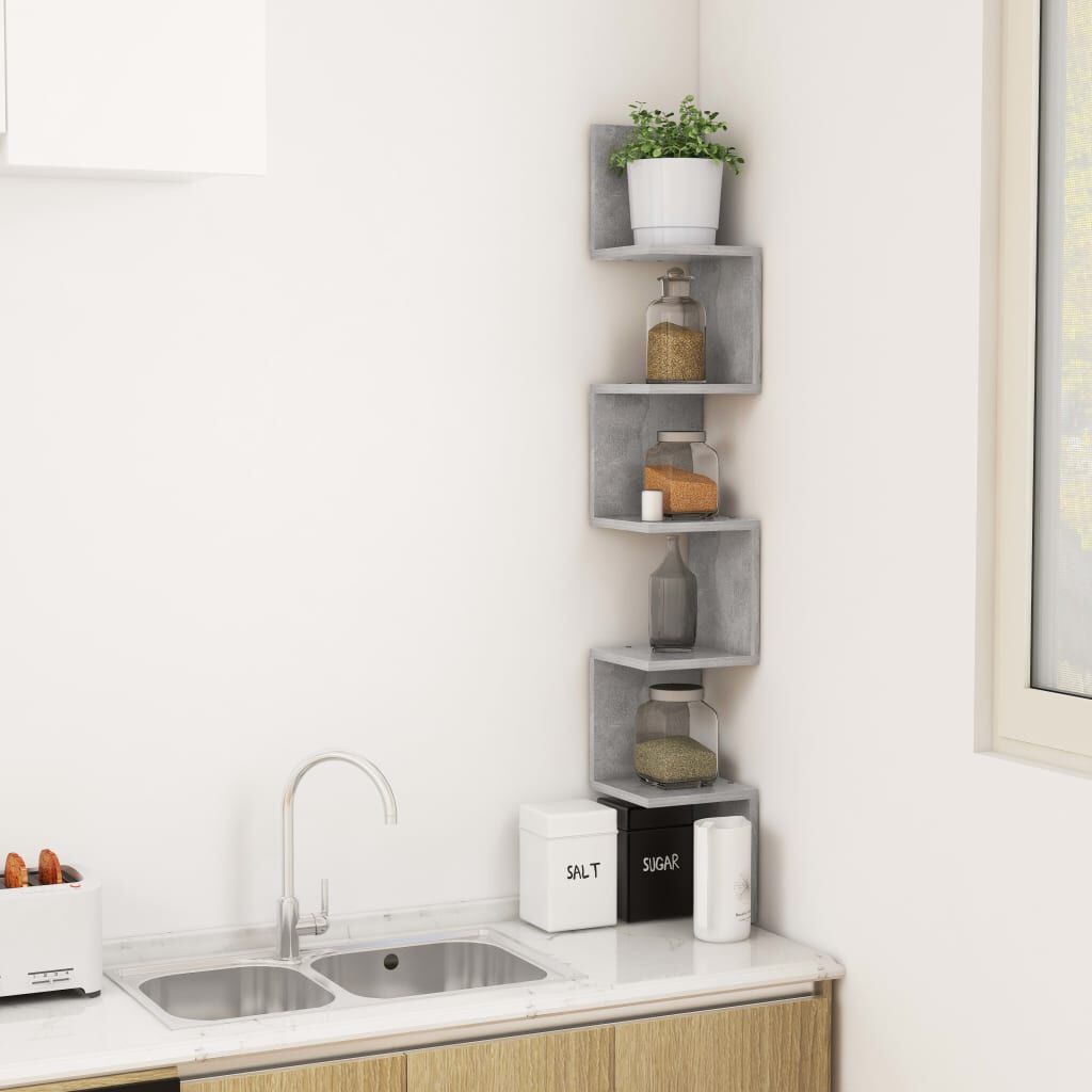 vidaXL Wall Corner Shelf Concrete Grey 20x20x127.5 cm Engineered Wood