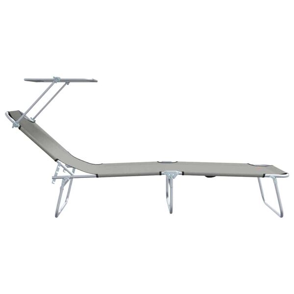 vidaXL Folding Sun Lounger with Canopy Steel Grey