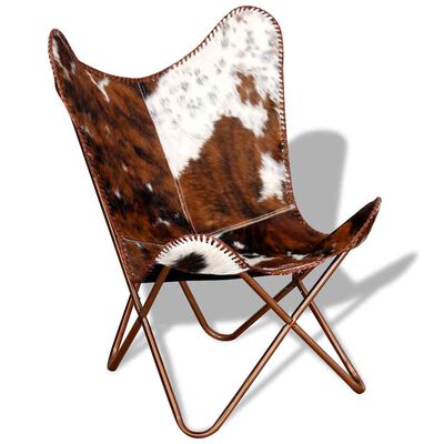 vidaXL Butterfly Chair Brown and White Real Cowhide Leather, brown and white vidaXL Butterfly Chair Brown and White Real Cowhide Leather
