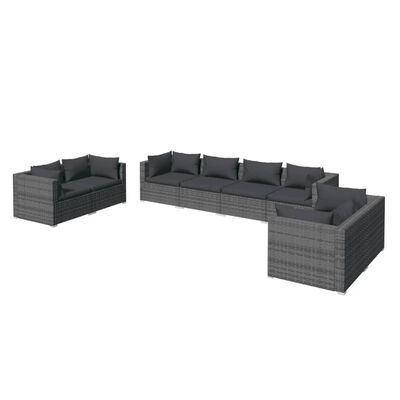 vidaXL 8 Piece Garden Lounge Set with Cushions Poly Rattan Grey, grey and anthracite vidaXL 8 Piece Garden Lounge Set with Cushions Poly Rattan Grey