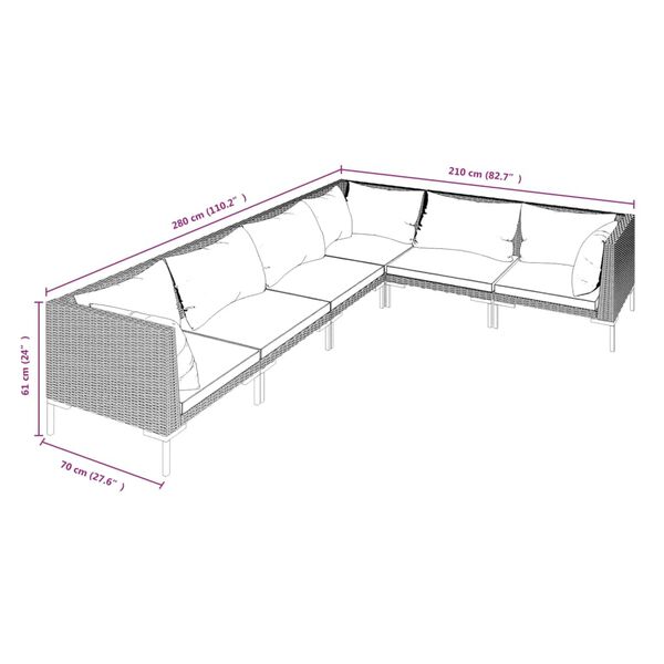 vidaXL 6 Piece Garden Lounge Set with Cushions Poly Rattan Dark Grey