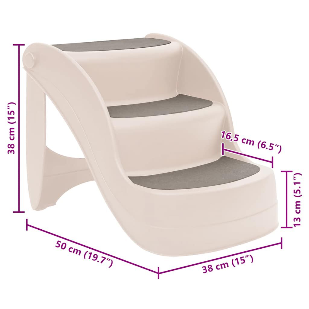 vidaXL Folding 3-Step Dog Stairs Cream 50x38x38 cm Plastic