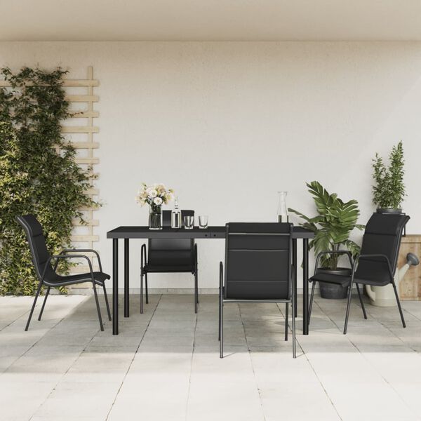 vidaXL 5 Piece Garden Dining Set Black Steel and Textilene