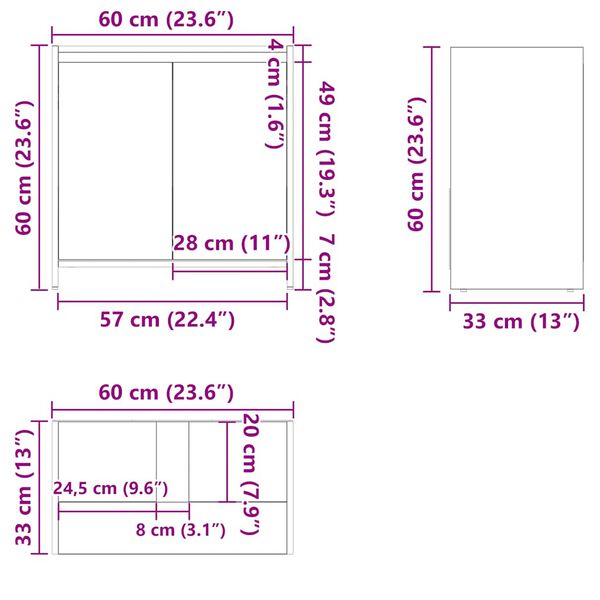 vidaXL Bathroom Cabinet Sonoma Oak 60x33x61 cm Engineered Wood