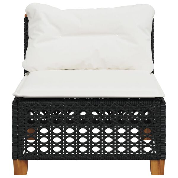 vidaXL Garden Sofa Armless with Cushions Black Poly Rattan