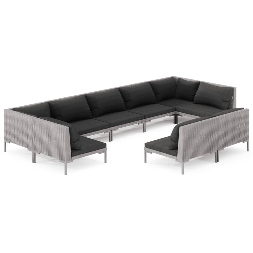 vidaXL 9 Piece Garden Lounge Set with Cushions Poly Rattan Dark Grey