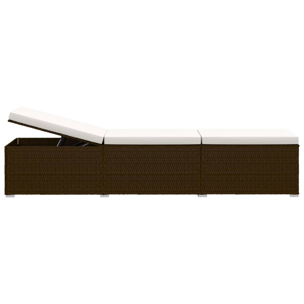 vidaXL Sun Lounger with Cushion and Tea Table Poly Rattan Brown