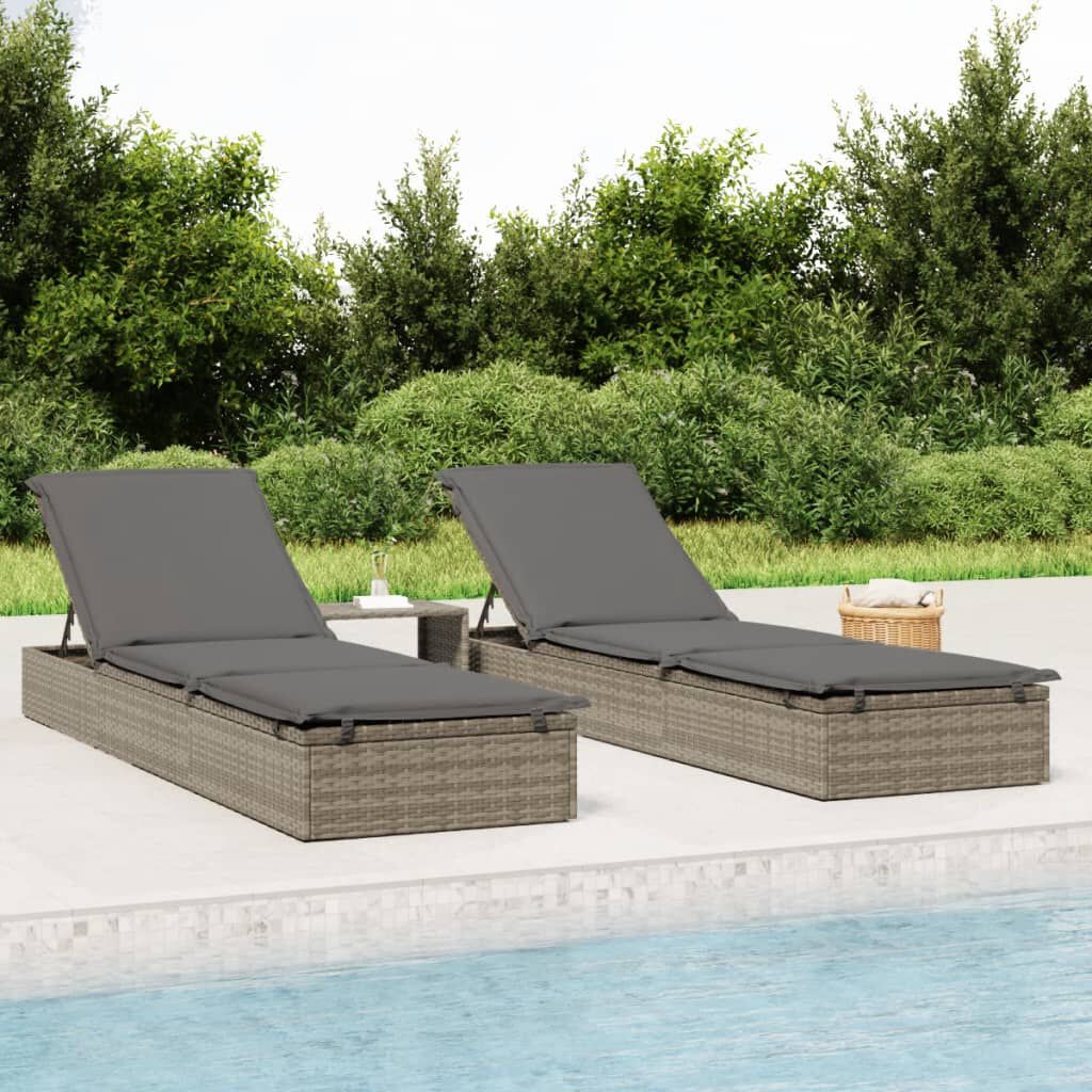 vidaXL Sunbed with Cushion Grey 201x55x62 cm Poly Rattan vidaXL.sa