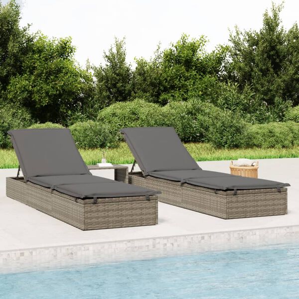 vidaXL Sunbed with Cushion Grey 201x55x62 cm Poly Rattan