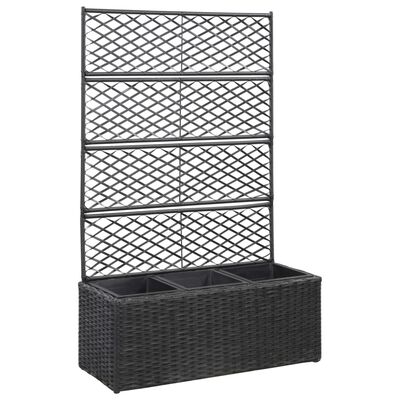 vidaXL Trellis Raised Bed with 3 Pots 83x30x130 cm Poly Rattan Black, black vidaXL Trellis Raised Bed with 3 Pots 83x30x130 cm Poly Rattan Black