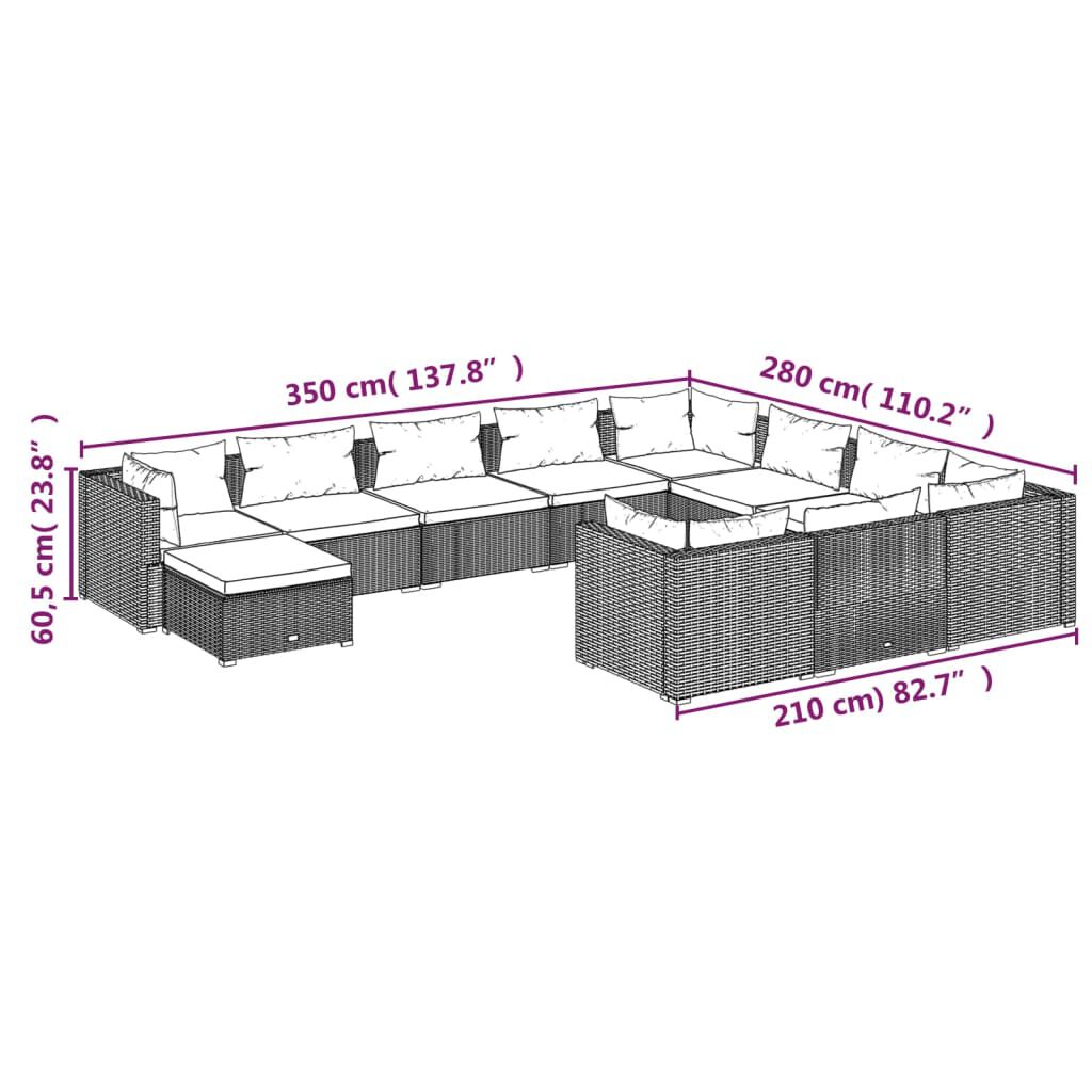 vidaXL 11 Piece Garden Lounge Set with Cushions Poly Rattan Grey