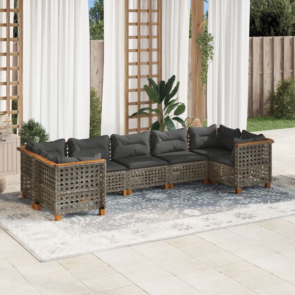 vidaXL 7 Piece Garden Sofa Set with Cushions Grey Poly Rattan