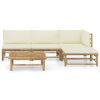 vidaXL 5 Piece Garden Lounge Set with Cream White Cushions Bamboo