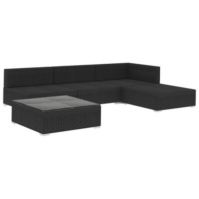 vidaXL 5 Piece Garden Lounge Set with Cushions Poly Rattan Black, black vidaXL 5 Piece Garden Lounge Set with Cushions Poly Rattan Black