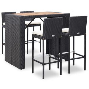 vidaXL 5 Piece Outdoor Bar Set Poly Rattan and Acacia Wood Black