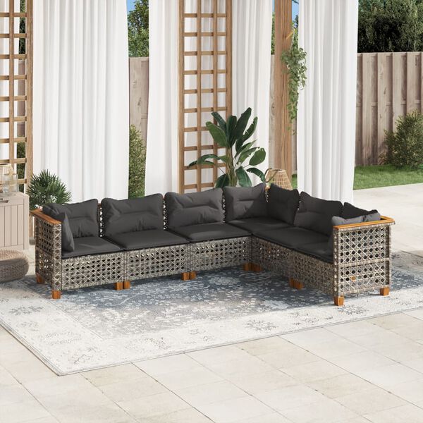 vidaXL 6 Piece Garden Sofa Set with Cushions Grey Poly Rattan